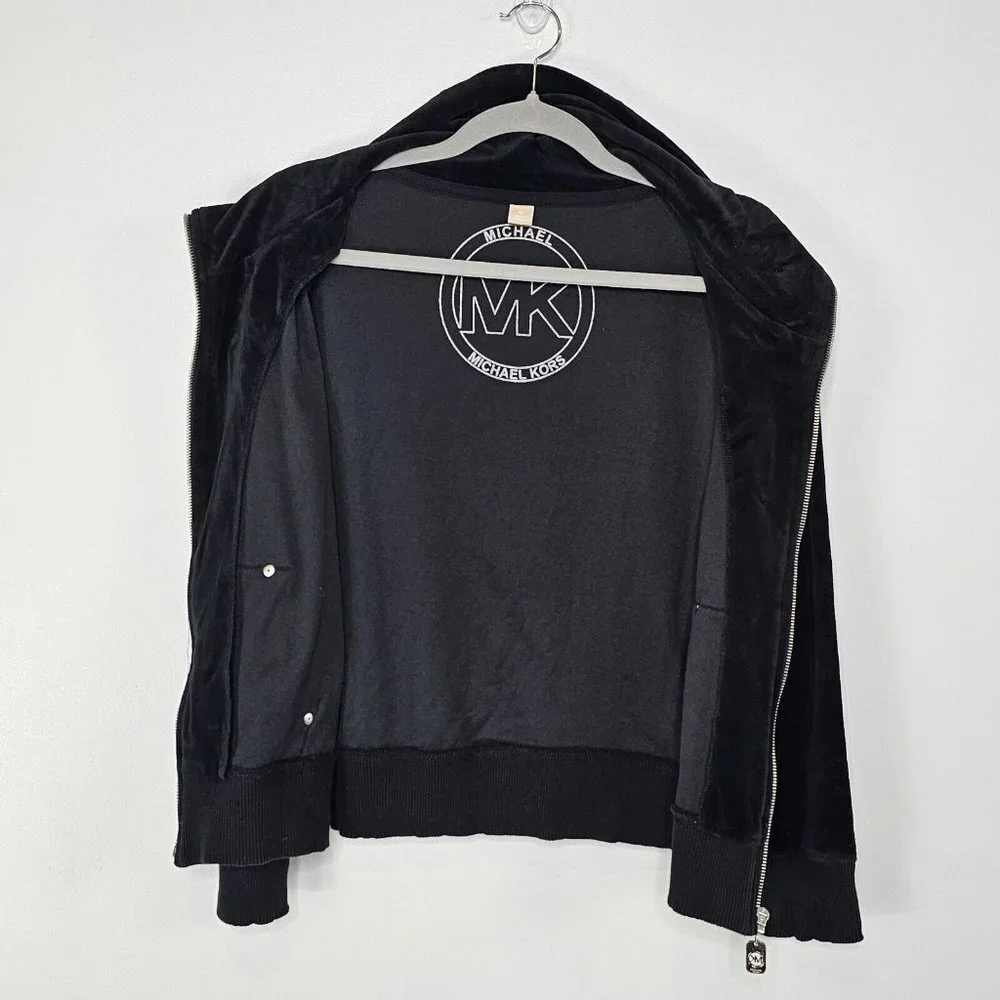 Michael Kors Womens Velour Zip Sweatshirt Jacket Size Medium Black Velvet